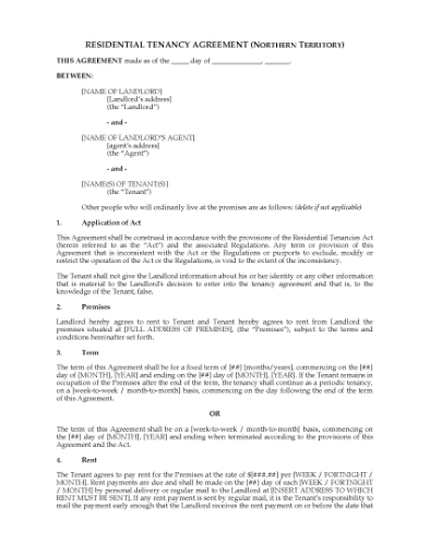 Picture of Northern Territory Residential Tenancy Agreement