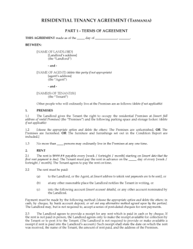 Picture of Tasmania Residential Tenancy Agreement