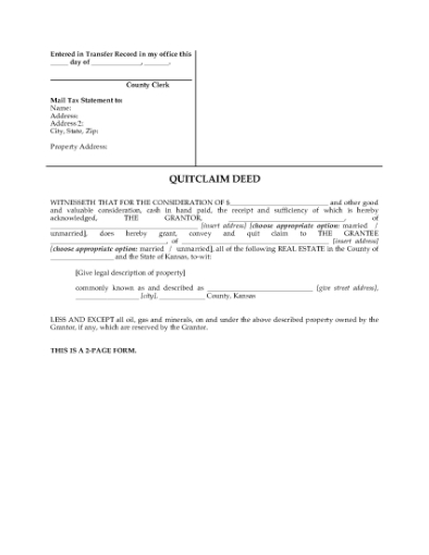 Picture of Kansas Quitclaim Deed