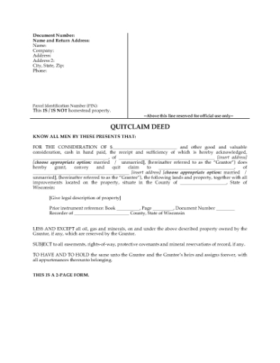 Picture of Wisconsin Quitclaim Deed