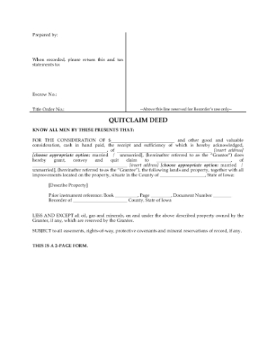 Picture of Iowa Quitclaim Deed