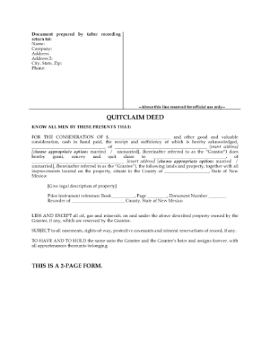 Picture of New Mexico Quitclaim Deed