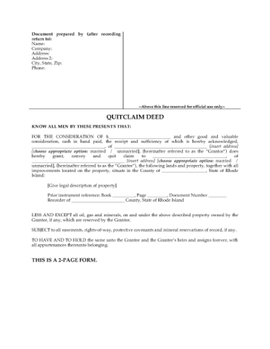 Picture of Rhode Island Quitclaim Deed