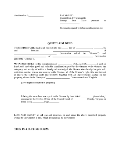 Picture of Virginia Quitclaim Deed