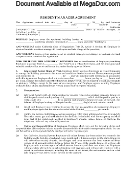 Picture of California Resident Manager Agreement