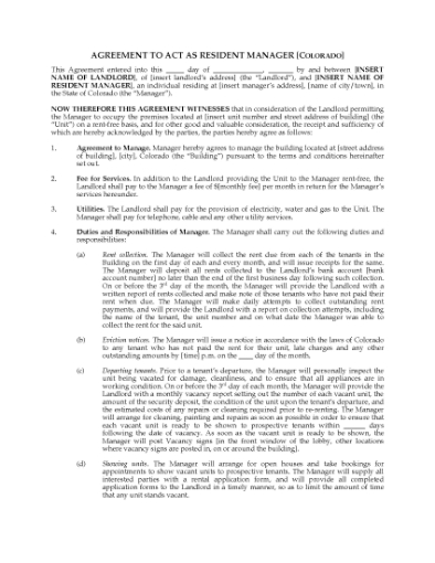 Picture of Colorado Resident Manager Agreement