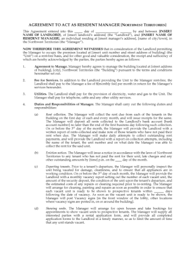 Picture of NWT Resident Manager Agreement