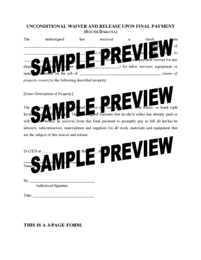 Picture of South Dakota Unconditional Waiver and Release of Lien Upon Final Payment