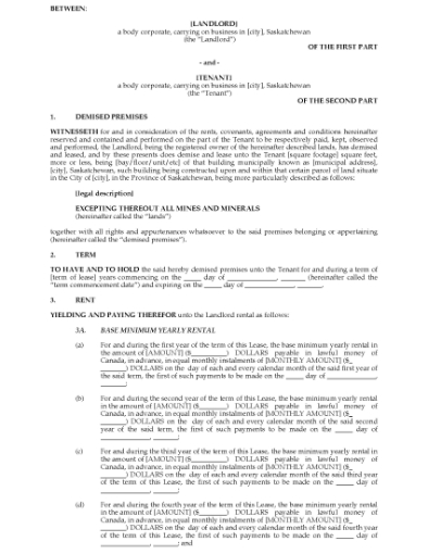 Picture of Saskatchewan Commercial Triple Net Lease Agreement