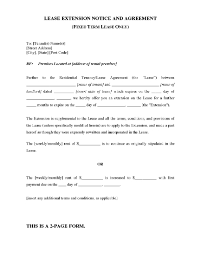 Picture of South Australia Fixed Term Lease Extension Agreement