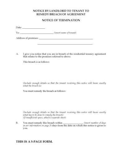 Picture of South Australia Notice to Tenant to Remedy Breach