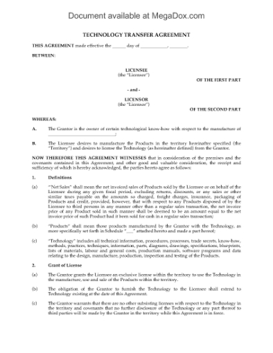 Picture of Technology Transfer Agreement