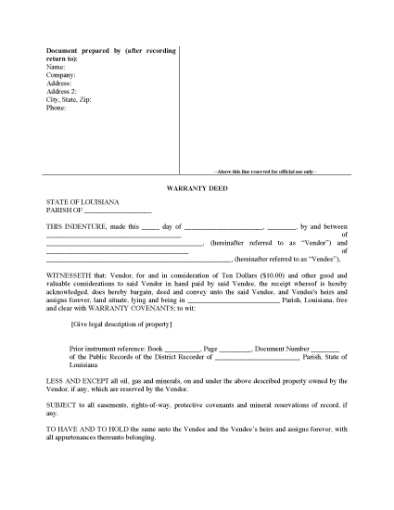 Picture of Louisiana Warranty Deed Form