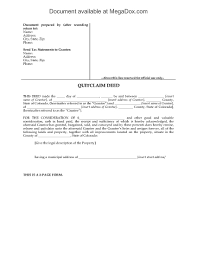 Picture of Colorado Quitclaim Deed