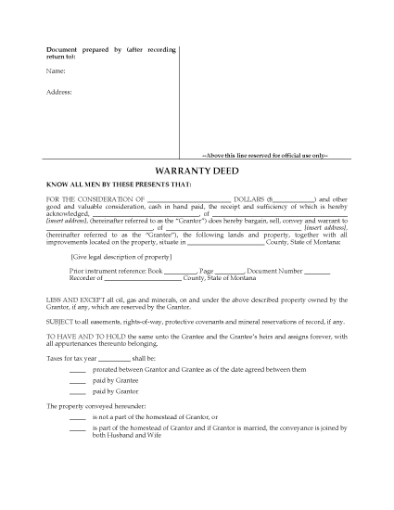 Picture of Montana Warranty Deed Form