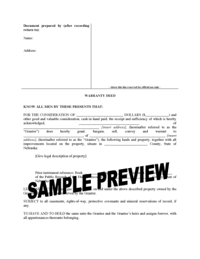 Picture of Nebraska Warranty Deed Form