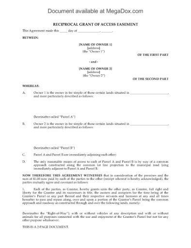 Picture of Alberta Reciprocal Grant of Access Easement