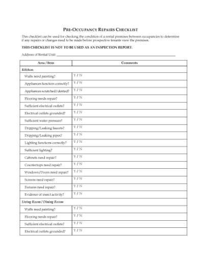 Picture of Canada Pre-Occupancy Repairs Checklist