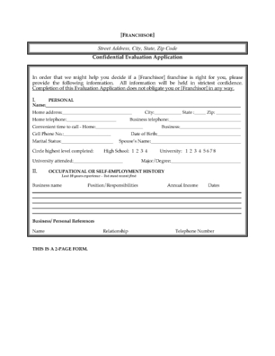 Picture of USA Franchisee Evaluation and Application Form