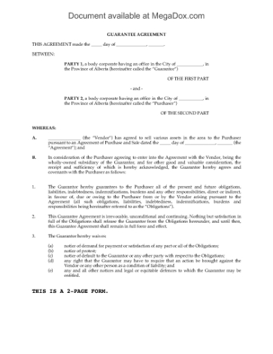 Picture of Alberta Guarantee Agreement for Natural Gas Asset Exchange