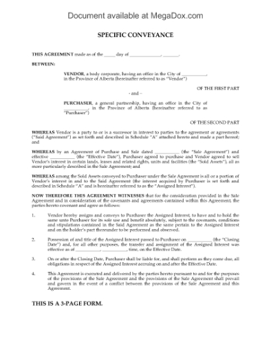 Picture of Alberta Specific Conveyance Agreement (Oil & Gas)