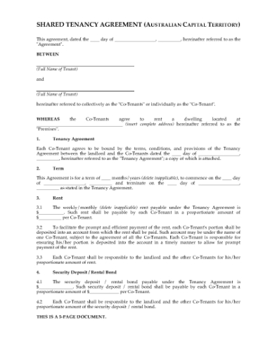 Picture of ACT Shared Tenancy Agreement