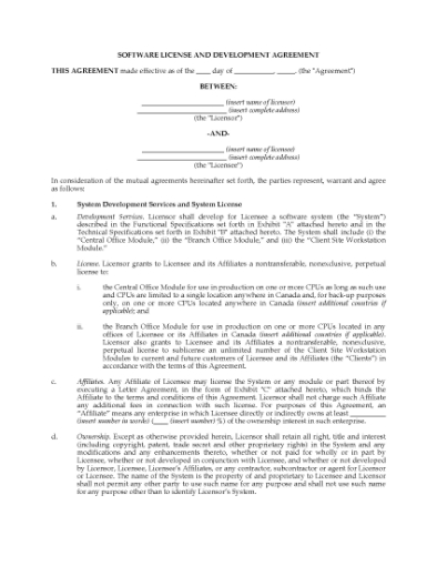 Picture of Software Licence and Development Agreement | Canada