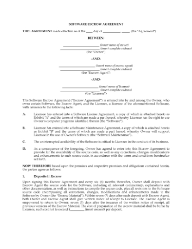 Picture of Software Escrow Agreement | Canada