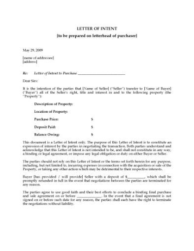 Picture of USA Letter of Intent to Purchase Fixture