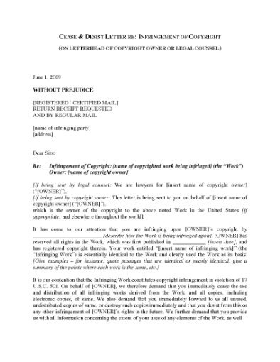 Picture of Cease and Desist Letter re Copyright Infringement | USA