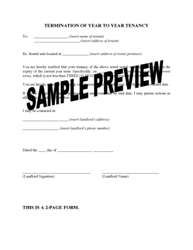 Picture of Indiana Termination of Year to Year Tenancy by Landlord