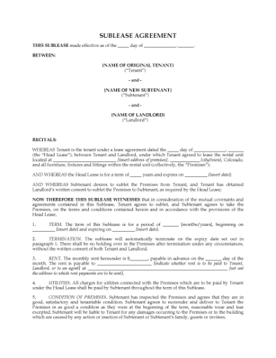 Picture of Colorado Residential Sublease Agreement