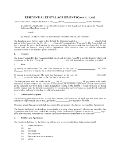 Picture of Connecticut Rental Agreement for Residential Premises