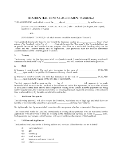 Picture of Georgia Rental Agreement for Residential Premises