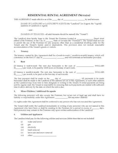 Picture of Nevada Rental Agreement for Residential Premises