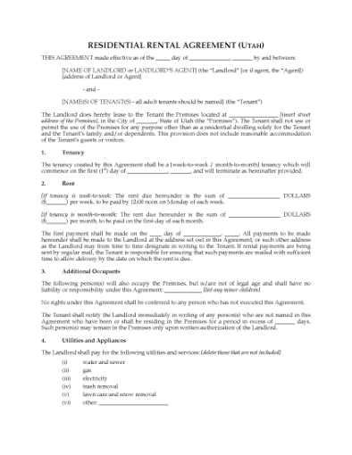 Picture of Utah Rental Agreement for Residential Premises