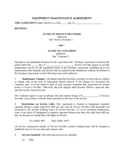 Picture of Equipment Maintenance Agreement | Canada