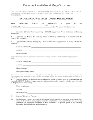 Picture of New Brunswick Enduring Power of Attorney for Property