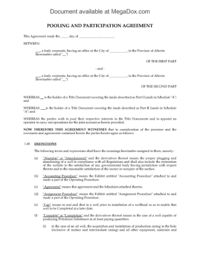 Picture of Alberta Pooling and Participation Agreement