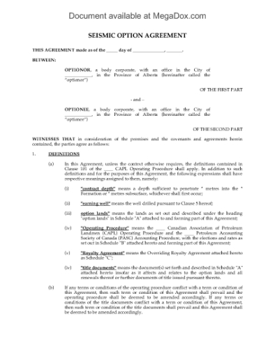 Picture of Alberta Seismic Option Agreement