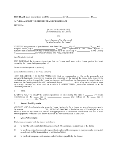 Picture of Ontario Farm Land Lease with Land Trust