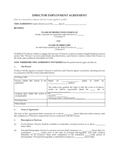 Picture of Director Employment Agreement (non-union)