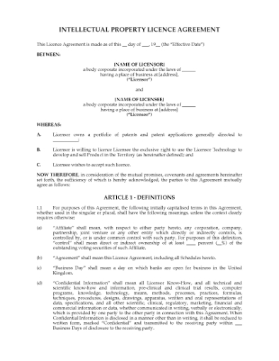 Picture of Intellectual Property Licence Agreement | UK