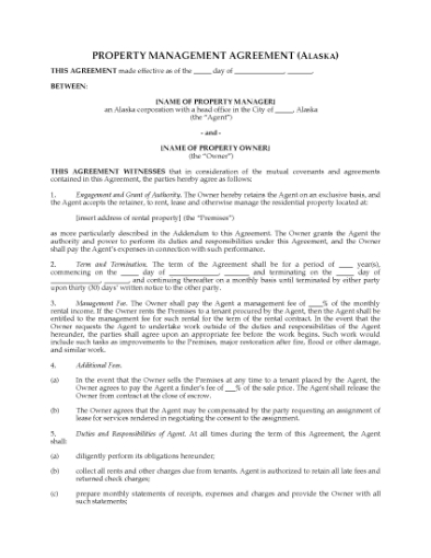 Picture of Alaska Rental Property Management Agreement