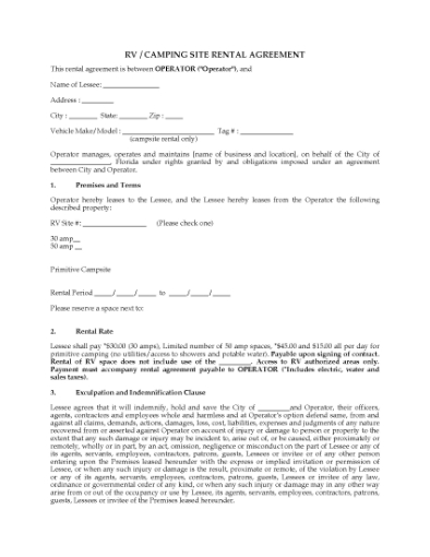 Picture of Florida RV and Camping Site Rental Agreement