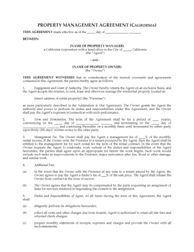 Picture of California Rental Property Management Agreement