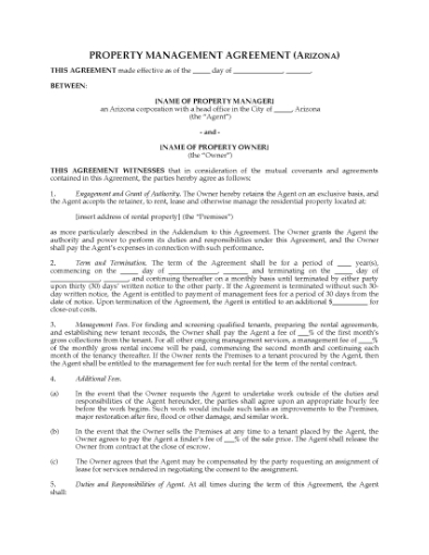 Picture of Arizona Rental Property Management Agreement