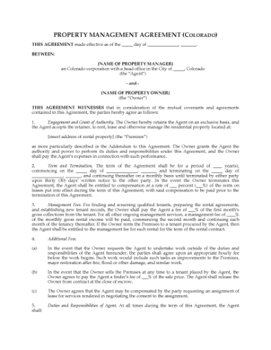 Picture of Colorado Rental Property Management Agreement