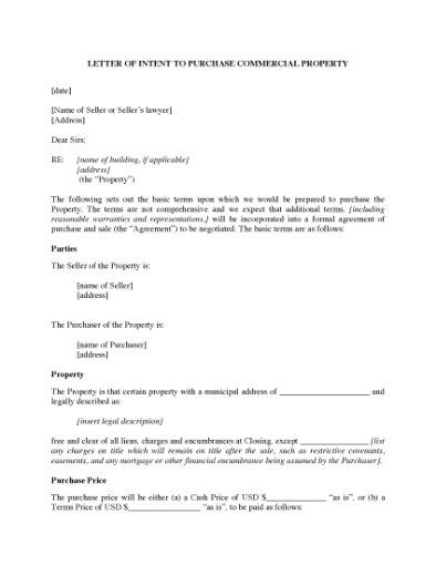 Picture of USA Letter of Intent to Purchase Commercial Real Estate Property