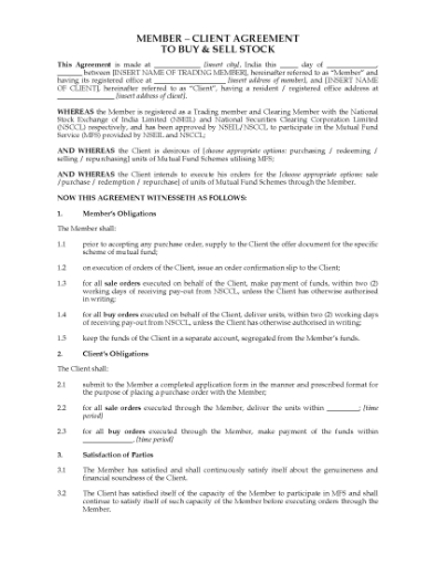 Picture of India Agreement to Buy and Sell Stock